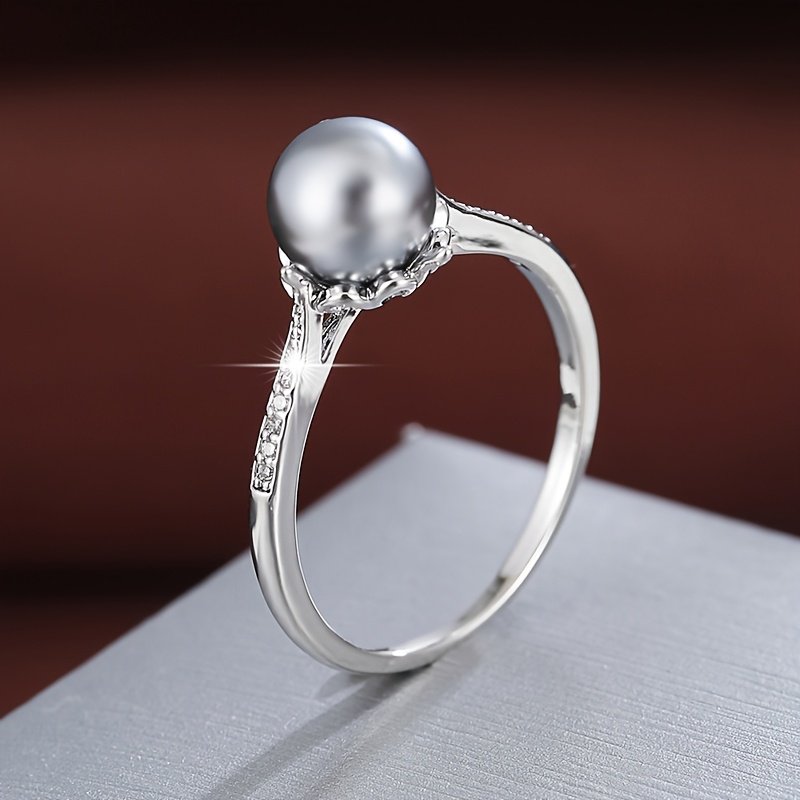 ⁦טבעת לנשים בעיצוב כדורי גיאומטרי 1 יחידות עם זירקוניה סינתטית ו-, מצופה זהב לבן תכשיטים מינימליסטיים אלגנטיים ללבוש יומיומי, מתנת חתונה, יום נישואין, יום הולדת - אביזר רב-תכליתי לכל השנה, קישוטי זירקוניה סינתטית, מתנת יום נישואין, אביזר מודרני, ציפוי איכותי, אביזר כלה⁩ – תמונה ⁦3⁩