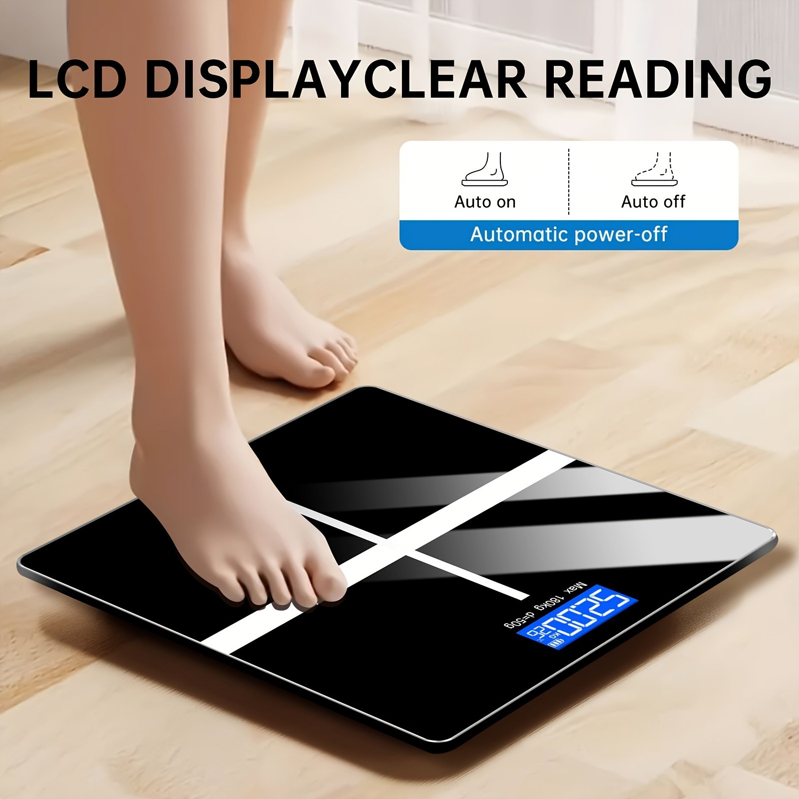 ⁦משקל דיגיטלי לאמבטיה מדויק 180 ק"ג/396.8 ליברות - צג LCD גדול, מבנה פלסטיק/זכוכית עמיד, מופעל על ידי סוללה (סוללה לא כלולה) - מתאים לבית ולרפואה⁩ – תמונה ⁦6⁩