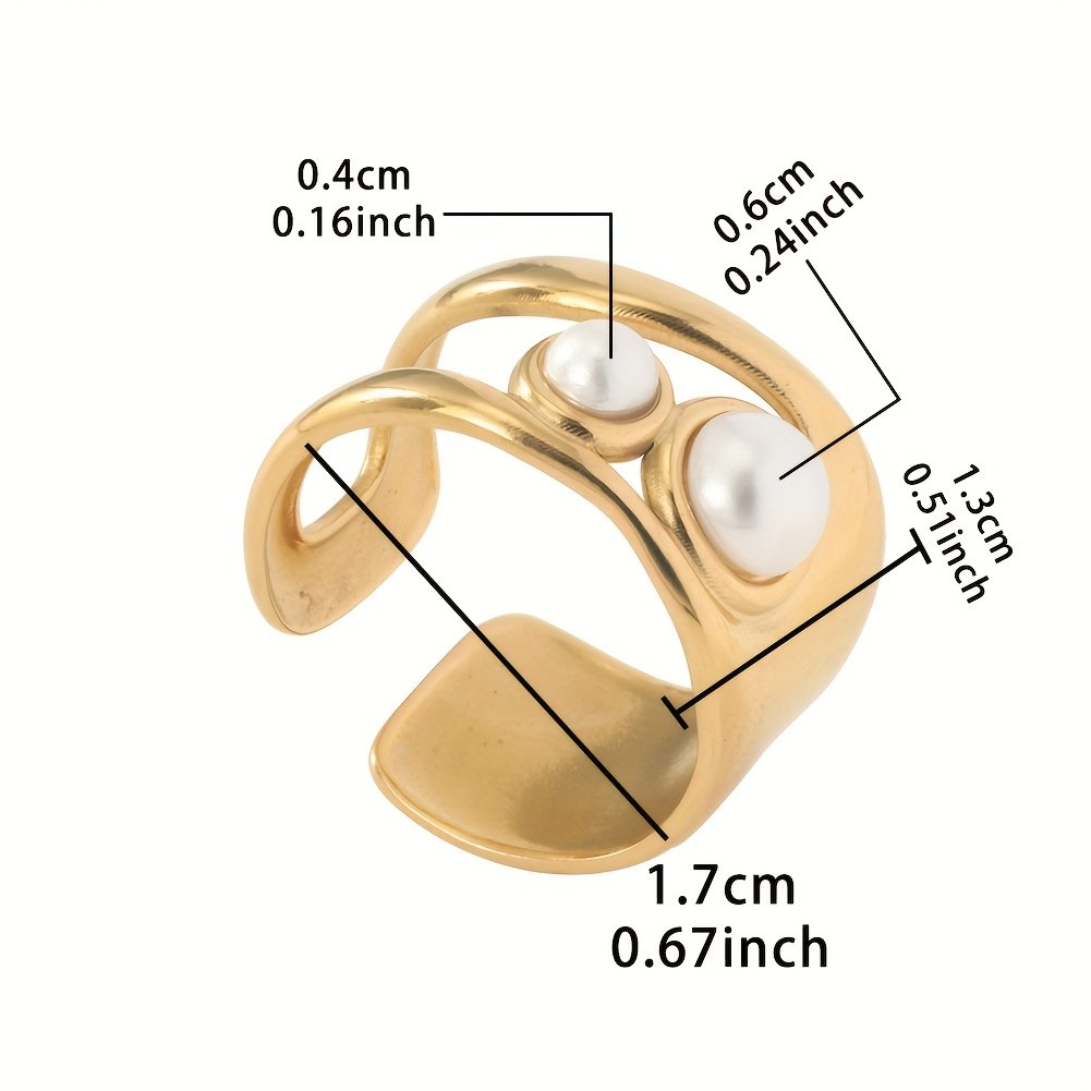 טבעת נירוסטה מתכווננת אלגנטית לנשים בגוון זהוב עם שלישיית פניני חיקוי - מושלמת למסיבות, מתנות ליום האהבה ולרמדאן, טבעת רב-תכליתית | טבעת בסגנון וינטג' | גימור יוקרתי - Image 6