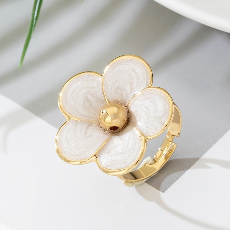 טבעת פתוחה אלגנטית עם אמייל בטפטוף פרח לנשים, חומר ברזל, סגנון אלגנטי פשוט, ללבישה יומיומית בכל עונה ולאירועי מתנה, תכשיטים – תמונה 3