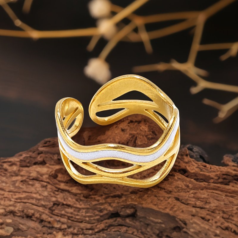 4 יחידות טבעות דקורטיביות מסוגננות, עשויות נירוסטה, מושלמות לנסיעות ולקישוט ידיים, עיצוב טבעת פתוח מתכוונן – תמונה 5