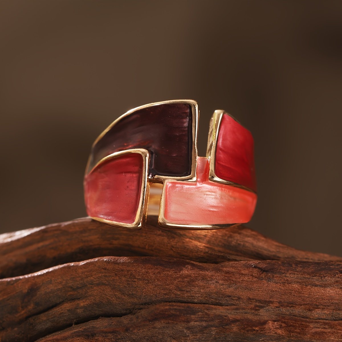 1 טבעת סגסוגת אבץ וינטג' אמייל גיאומטרי טבעות נשים אלגנטיות צרפתית משתה אבזר תכשיטים - Image 7