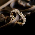 טבעת פתוחה אלגנטית עשויה פנינה מלאכותית עם שיבוץ זירקוניה קובית נוצצת, היפואלרגנית, אביזר אופנתי ועדין ללבוש יומיומי ומסיבה, מתנה אידיאלית לנשים