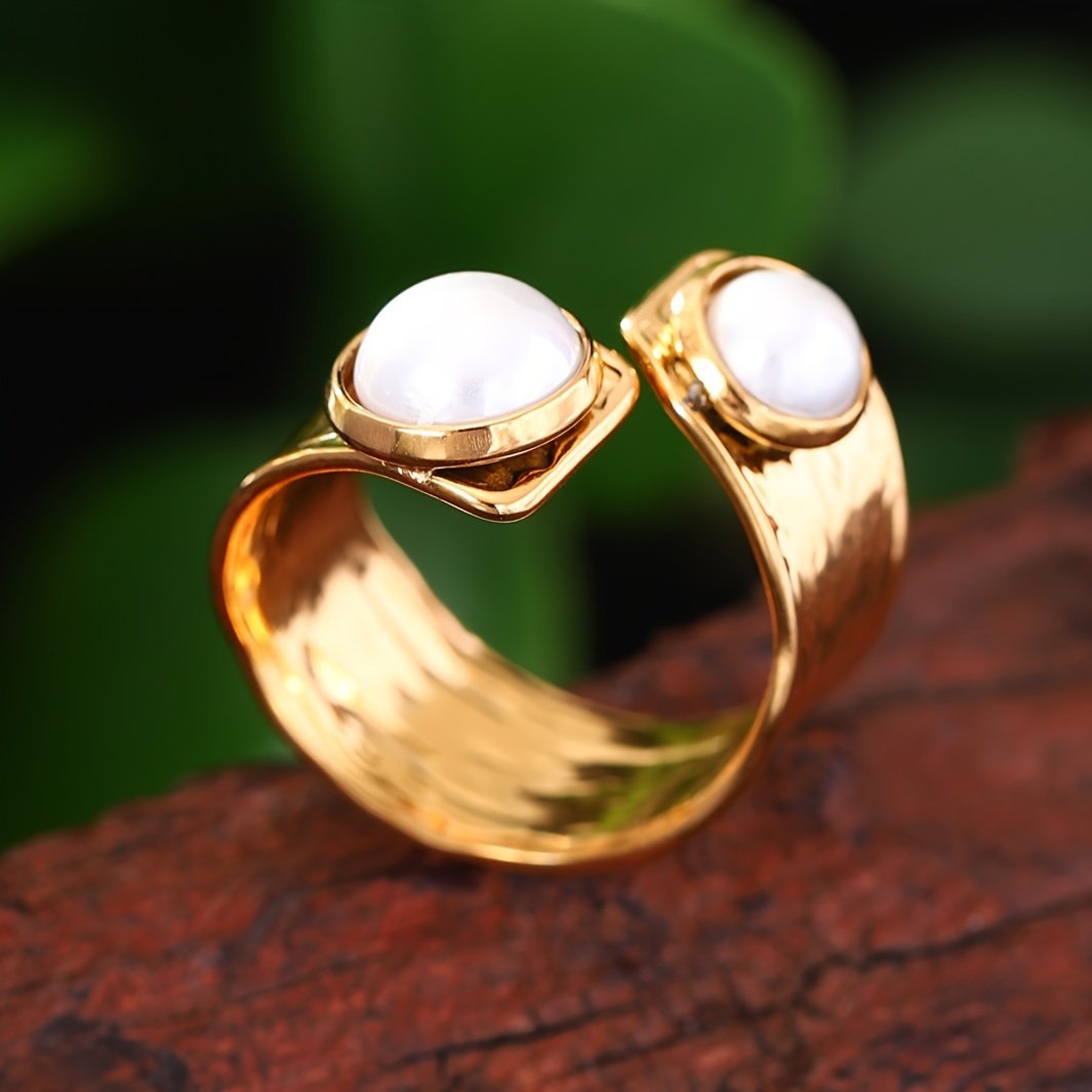 1 טבעת זהב 304 נירוסטה טבעת פתיחה צרפתית טבעות תכשיטים עמידות למים לנשים, מתנות ליום האהבה