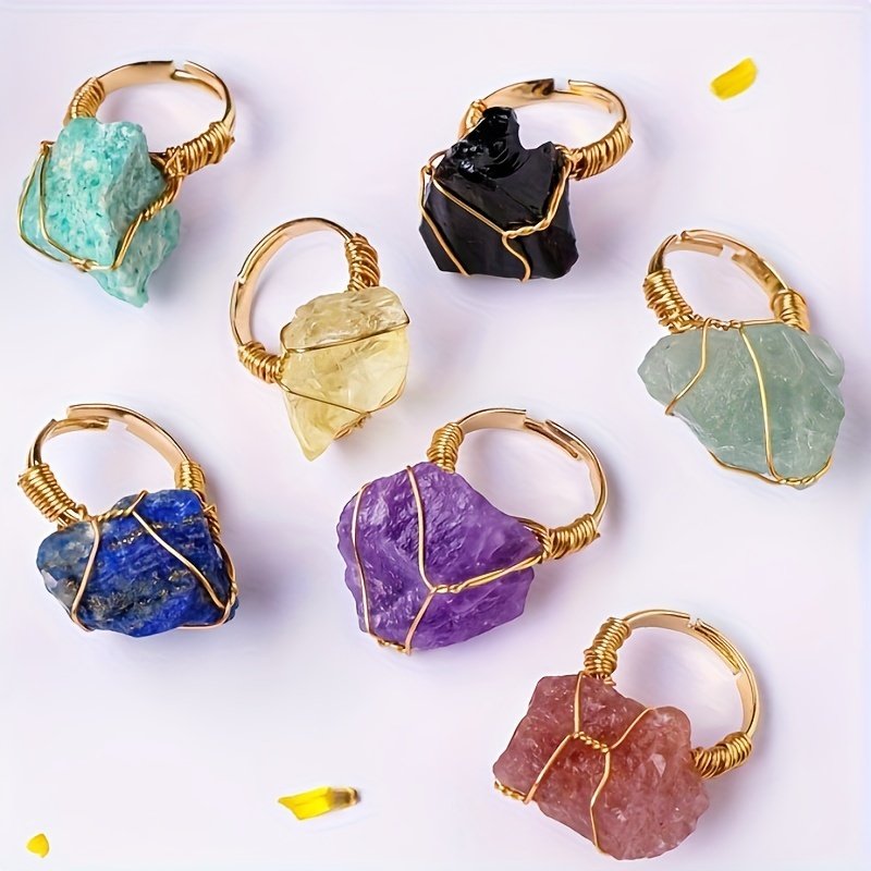 One Natural Raw Crystal Ring, Adjustable Open Ring, Handmade Jewelry, Elegant Holiday Style, Unique Gift with Irregular Textures (Assorted Stones)