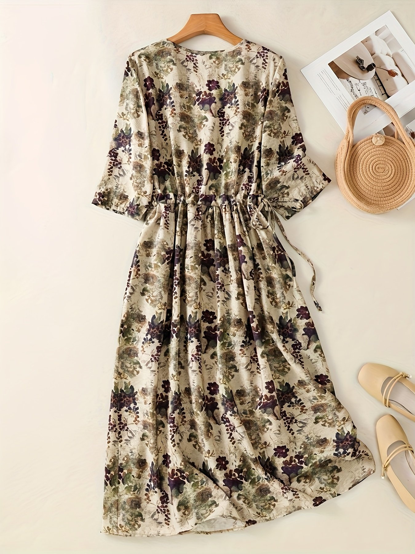 שמלה צרפתית וינטג' לנשים עם הדפס פרחוני וקשירה מתכווננת - שמלה ארוכה קלילה וחלקה שקופה, ניתן לכביסה במכונה, קיץ, תלבושת קז'ואל ועד ערב, שמלה שיקית, לבוש לאירועים אלגנטיים, צללית אלגנטית, בד נושם, סגנון אלגנטי - Image 2