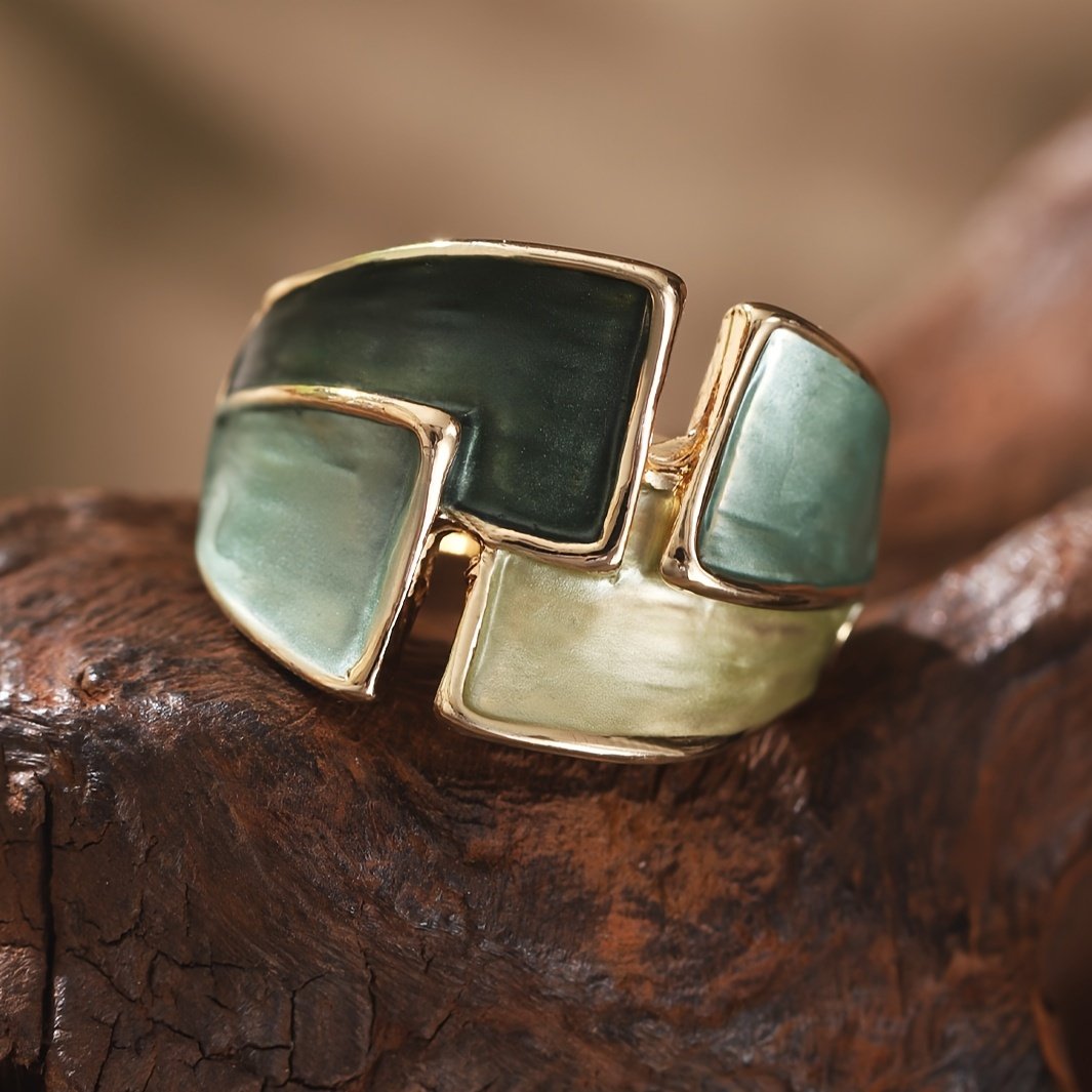 1 טבעת סגסוגת אבץ וינטג' אמייל גיאומטרי טבעות נשים אלגנטיות צרפתית משתה אבזר תכשיטים - Image 3