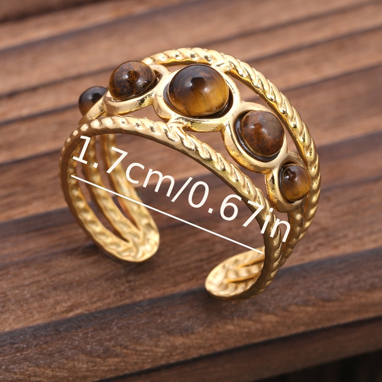 טבעת חלולה עגולה עם סט כוונון פתיחה אבן טבעית נירוסטה זהב פשוט בסגנון ארמון מתנה תכשיטי אירועים טבעת יוקרה בהירה – תמונה 6