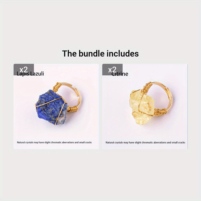 טבעת אבן קריסטל גולמית טבעית אחת, טבעת פתוחה מתכווננת, תכשיטים בעבודת יד, סגנון חופשה אלגנטי, מתנה ייחודית עם מרקמים לא סדירים (אבנים מגוונות) - Image 17