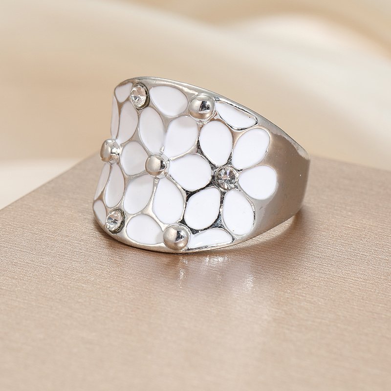 טבעת אמייל בעבודת יד לנשים טבעת פורצלן חיקוי פרחים לבנים אלגנטית עם אמייל מצופה חרסינה תכשיטי מסיבת חתונה