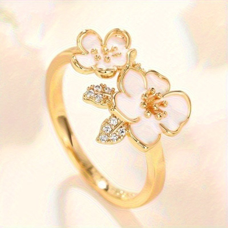 טבעת אמייל פרחונית אלגנטית וינטג' עם אבני זירקוניה סינתטיות, תכשיטי אבן לידה בציפוי זהב של KC לנשים - מתנת יום ולנטיין, לבוש יומיומי ואירועים מיוחדים, תכשיטי ולנטיין, אביזר לאירוע, קסם מתוחכם, אומנות עדינה – תמונה 6