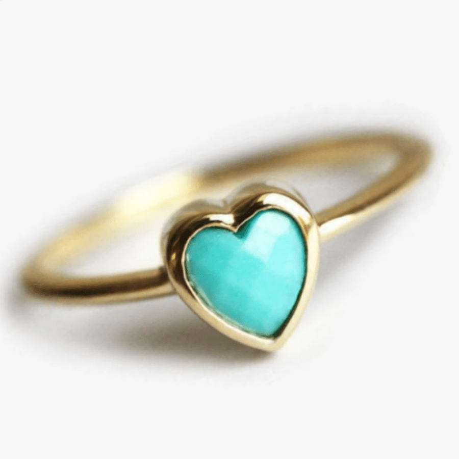 טבעת לב אלגנטית בציפוי זהב 14 קראט עם טורקיז סינתטי - סגנון בוהמי, אידיאלית לאירוסין/חתונה, תכשיטים יוקרתיים ללבוש יומיומי ומסיבה, תכשיטי חתונה - Image 2