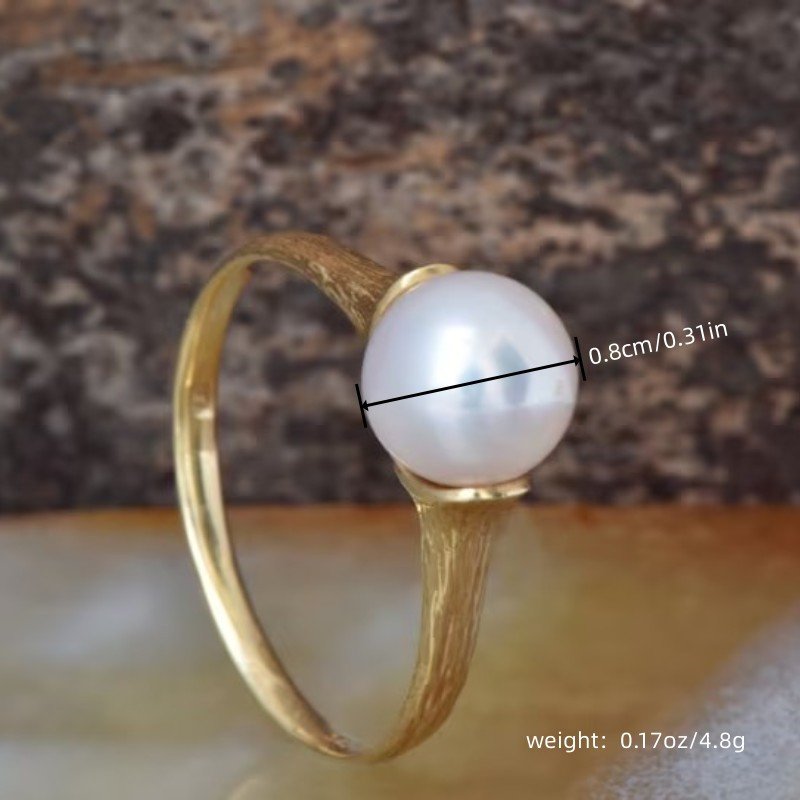 טבעת וינטג' אלגנטית לנשים עם פנינה מלאכותית בגוון זהוב - אידיאלית להצעות נישואין, אירוסין ומתנות ליום נישואין, ללבוש לכל עונה, טבעת להצעת נישואין | עיצוב טבעת וינטג' | גימור זהב, תכשיטי פנינים – תמונה 4