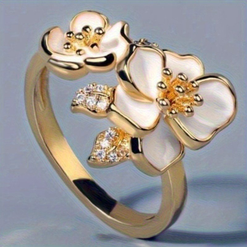 טבעת אמייל פרחונית אלגנטית וינטג' עם אבני זירקוניה סינתטיות, תכשיטי אבן לידה בציפוי זהב של KC לנשים - מתנת יום ולנטיין, לבוש יומיומי ואירועים מיוחדים, תכשיטי ולנטיין, אביזר לאירוע, קסם מתוחכם, אומנות עדינה – תמונה 7